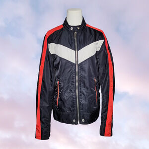 Diesel J Red Black Nylon Striped Grunge Punk Motorcycle Biker Moto Jacket Sz M
